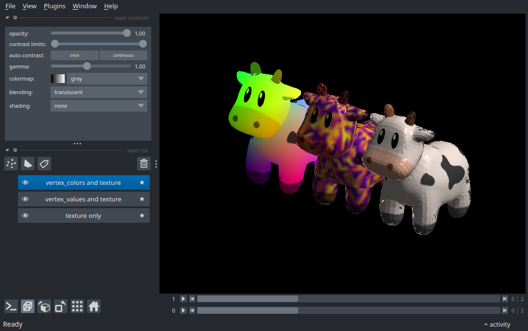 Surface with texture and vertex_colors — napari