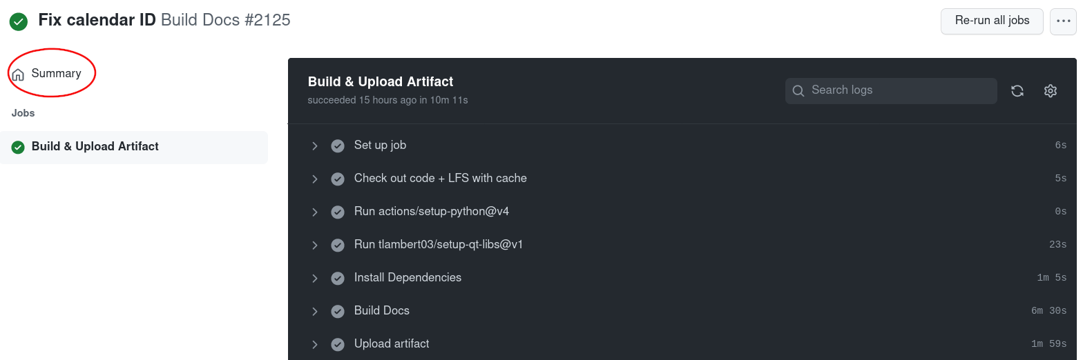 Summary link in the "Build PR Docs / Build & Uplod Artifact" GitHub Action page